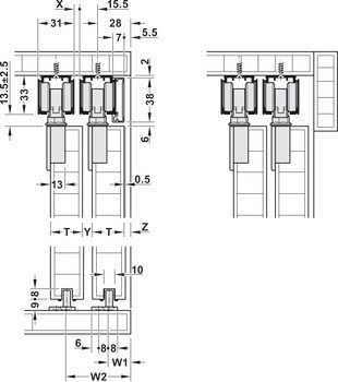 Kování pro posuvné dveře, Häfele Slido F-Line16 80A, Infront, sada