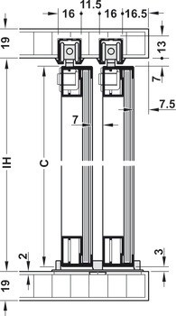 Kování pro posuvné dveře, Häfele Slido F-Line21 20F, sada