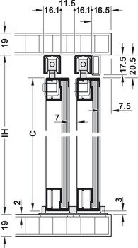 Kování pro posuvné dveře, Häfele Slido F-Line21 20F, sada