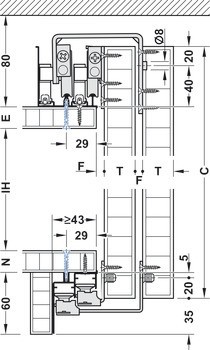 Kování pro posuvné dveře, Häfele Slido F-Line32 80A/F-Line32 80B, sada