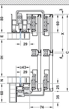 Kování pro posuvné dveře, Häfele Slido F-Line32 80A/F-Line32 80B, sada