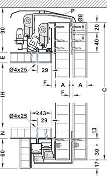 Kování pro posuvné dveře, Häfele Slido F-Line44 80A