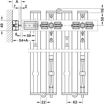 Kování pro posuvné dveře, Häfele Slido W-Fold32 100G, sada
