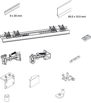 Kování pro posuvné dveře, Hawa Frontino 20 H OS FB, sada