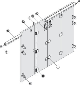 Kování pro posuvné dveře, Hawa Multifold 30 W, sada