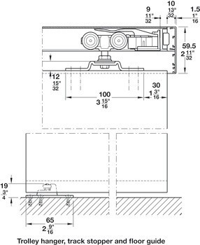 Kování pro posuvné dveře, Hawa Porta 60/100 H/HC, sada