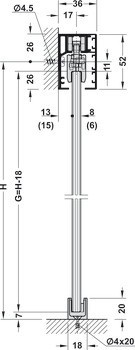 Kování pro posuvné dveře, Hawa Porta 40 GE, sada bez pojezdové kolejnice