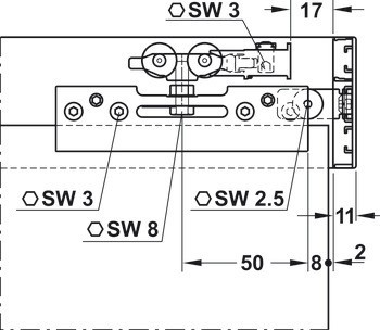 Kování pro posuvné dveře, Hawa Porta 40 GE, sada s pojezdovou kolejnicí