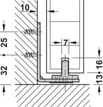 Kování pro posuvné dveře, Hawa Porta 45 H, sada bez pojezdové kolejnice
