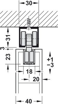 Kování pro posuvné dveře, Hawa Porta 60/100 HM/HMD, sada bez pojezdové kolejnice
