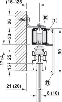 Kování pro posuvné dveře, Häfele Slido D-Line11 50L / 80L / 120L, sada bez pojezdové kolejnice