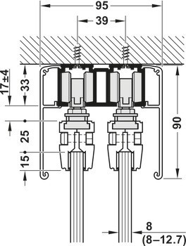 Kování pro posuvné dveře, Häfele Slido D-Line11 50L / 80L / 120L, sada bez pojezdové kolejnice