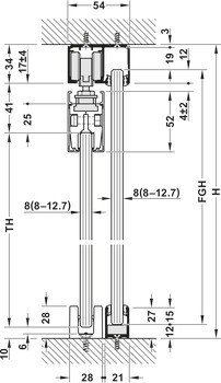 Kování pro posuvné dveře, Häfele Slido D-Line11 50L / 80L / 120L, sada bez pojezdové kolejnice