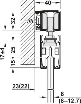Kování pro posuvné dveře, Häfele Slido D-Line11 50L / 80L / 120L, sada bez pojezdové kolejnice