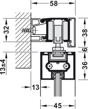 Kování pro posuvné dveře, Slido D-Line11 50C až 120C, sada bez pojezdové kolejnice
