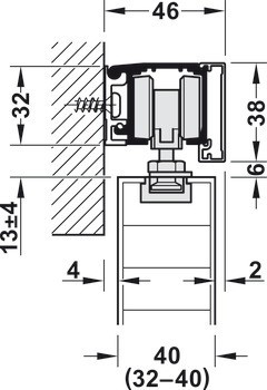 Kování pro posuvné dveře, Häfele Slido D-Line11 50C / 80C / 120C, sada bez pojezdové kolejnice