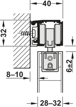 Kování pro posuvné dveře, Häfele Slido D-Line11 50I / 80I / 120I, sada bez pojezdové kolejnice