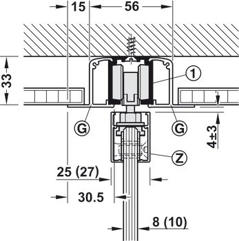 Kování pro posuvné dveře, Häfele Slido D-Line11 50J / 80J / 120J, sada bez pojezdové kolejnice