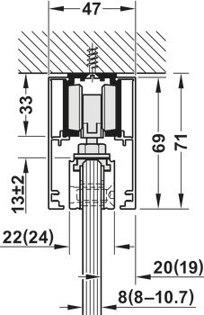 Kování pro posuvné dveře, Häfele Slido D-Line11 50J / 80J / 120J, sada bez pojezdové kolejnice