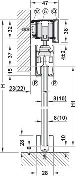 Kování pro posuvné dveře, Häfele Slido D-Line11 50L / 80L / 120L, sada bez pojezdové kolejnice