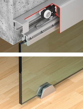 Kování pro posuvné dveře, Häfele Slido D-Line11 50L / 80L / 120L, sada bez pojezdové kolejnice