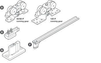 Kování pro posuvné dveře, Slido D-Line11 50P až 120P, sada bez pojezdové kolejnice
