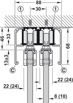 Kování pro posuvné dveře, Häfele Slido D-Line11 50J / 80J / 120J, sada bez pojezdové kolejnice