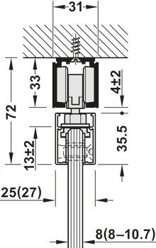 Kování pro posuvné dveře, Häfele Slido D-Line11 50J / 80J / 120J, sada bez pojezdové kolejnice