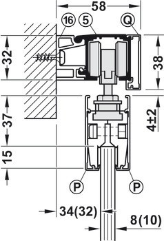 Kování pro posuvné dveře, Häfele Slido D-Line11 50L / 80L / 120L, sada bez pojezdové kolejnice