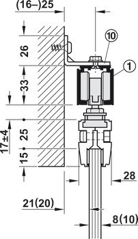 Kování pro posuvné dveře, Häfele Slido D-Line11 50L / 80L / 120L, sada bez pojezdové kolejnice
