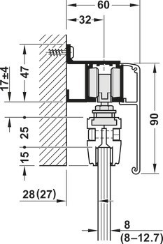 Kování pro posuvné dveře, Häfele Slido D-Line11 50L / 80L / 120L, sada bez pojezdové kolejnice