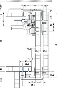 Kování pro posuvné dveře, Slido F-Line42 50A až pro 4 dveře, sada