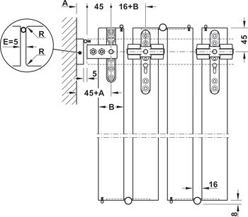 Kování pro skládací dveře, Häfele Slido D-Fold21 50A / 50B, sada