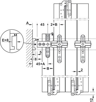Kování pro skládací dveře, Häfele Slido D-Fold21 50A / 50B, sada