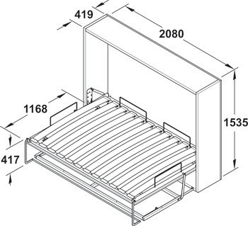 Kování pro sklopnou postel, Pohovka Teleletto II, s rámem, lamelovým roštem a rámem pohovky