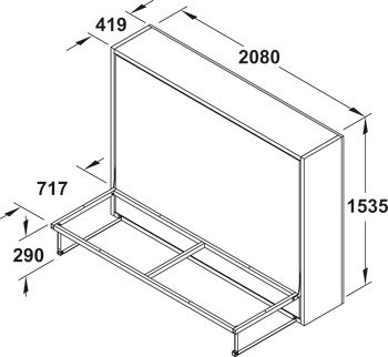 Kování pro sklopnou postel, Pohovka Teleletto II, s rámem, lamelovým roštem a rámem pohovky