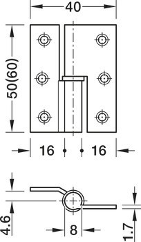 Křídlový závěs, mosaz, zalomení B