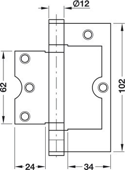 Křídlový závěs, pro montáž do roviny, velikost 102 mm