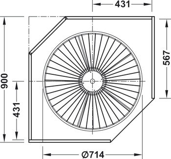 Kruhové otočné kování, Häfele, pro rohové skříňky, s koši/policemi