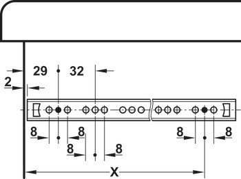 Kuličkové výsuvy, Částečný výsuv, kuličkové vedení, nosnost do 12 kg, ocel