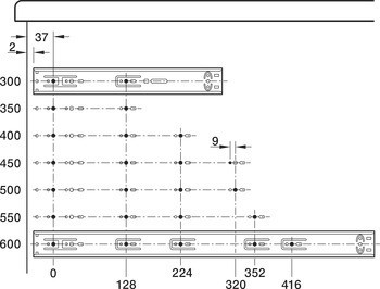 Kuličkové výsuvy, Häfele Matrix Runner BB S, plnovýsuv, nosnost do 30 kg, ocel, montáž na bok