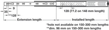 Kuličkové výsuvy, Plnovýsuv, Accuride 3832, nosnost do 50 kg, ocel, stranová montáž