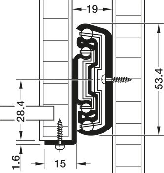 Kuličkové výsuvy, plnovýsuv, Accuride 5517‐60, nosnost do 60 kg, ocel, pro povrchovou montáž