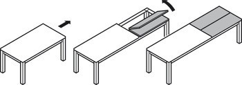 Kuličkové výsuvy, Pro 1 nebo 2 sklopné vkládací desky, pro stoly bez rámové konstrukce