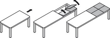Kuličkové výsuvy, Pro 1 nebo 2 sklopné vkládací desky, pro stoly bez rámové konstrukce