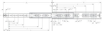 Kuličkový výsuv, Accuride 3832 SC, nosnost do 45 kg, ocel, montáž na bok