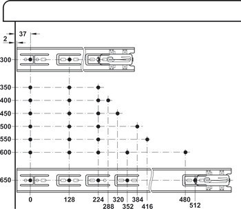 Kuličkový výsuv, Accuride 3832 SC, nosnost do 45 kg, ocel, montáž na bok