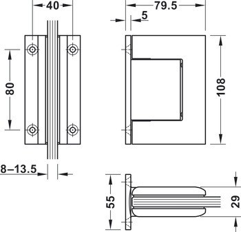 Kyvný pružinový závěs, pro celoskleněné dvojčinné dveře