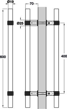 Madla pro posuvné dveře, Nerez, na obou stranách, hranaté