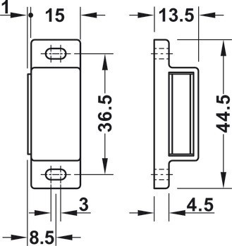 Magnetická záskočka, přídržná síla 3,0–4,0/4,0–5,0 kg, k přišroubování, hranatá